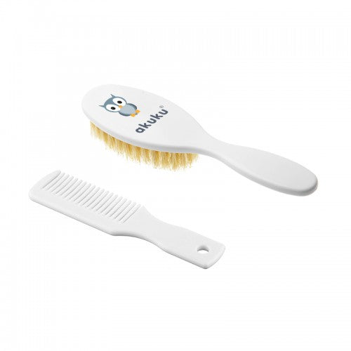 AKUKU A0307 - Szczotka i grzebień - z naturalnym włosiem - BIAŁA