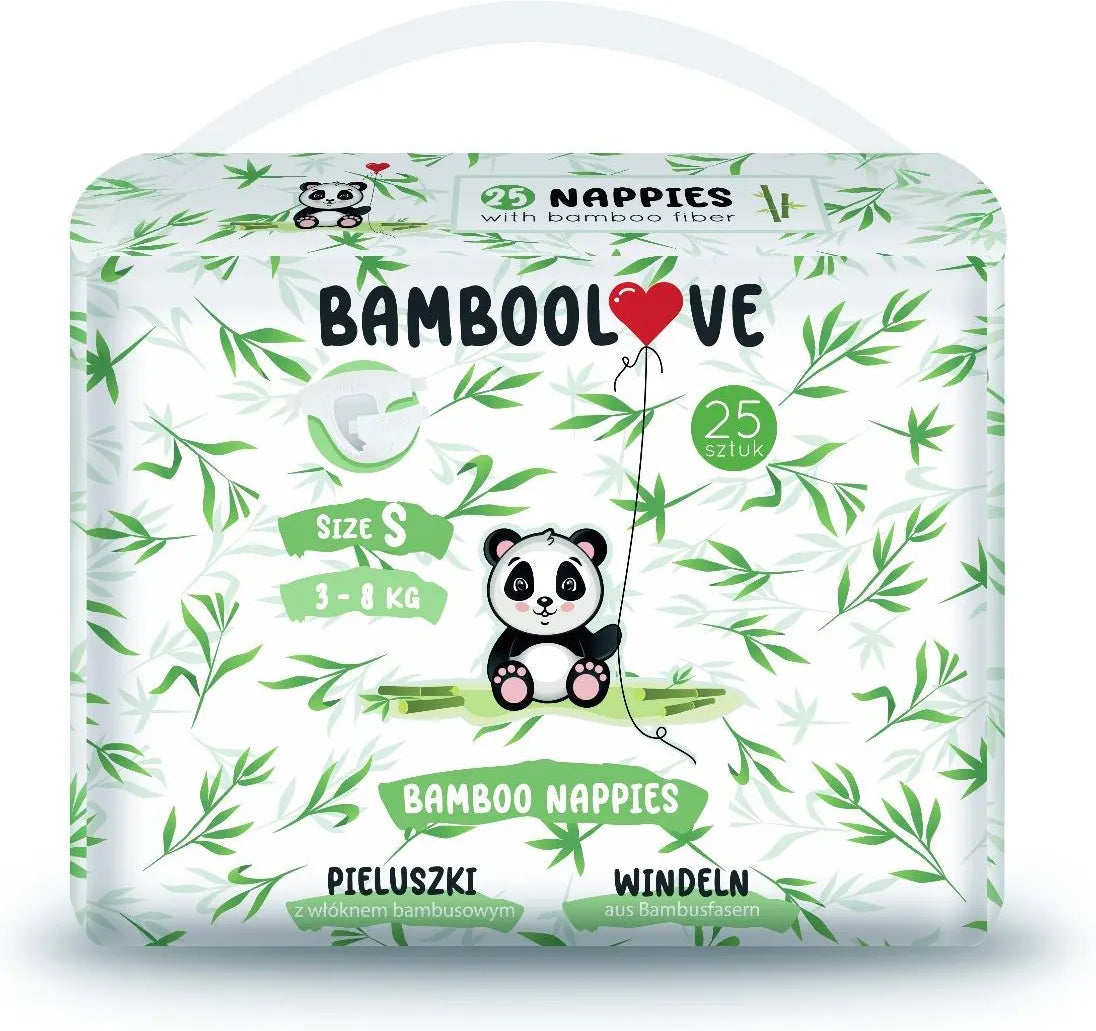 BAMBOOLOVE - PIELUSZKI JEDNORAZOWE - Rozmiar S - (25 szt.) - (3-8kg)