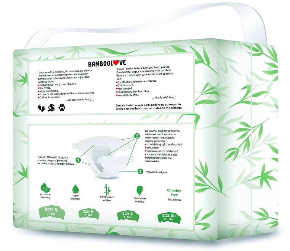 BAMBOOLOVE - PIELUSZKI JEDNORAZOWE - Rozmiar XS - (27szt) - (2-4kg)