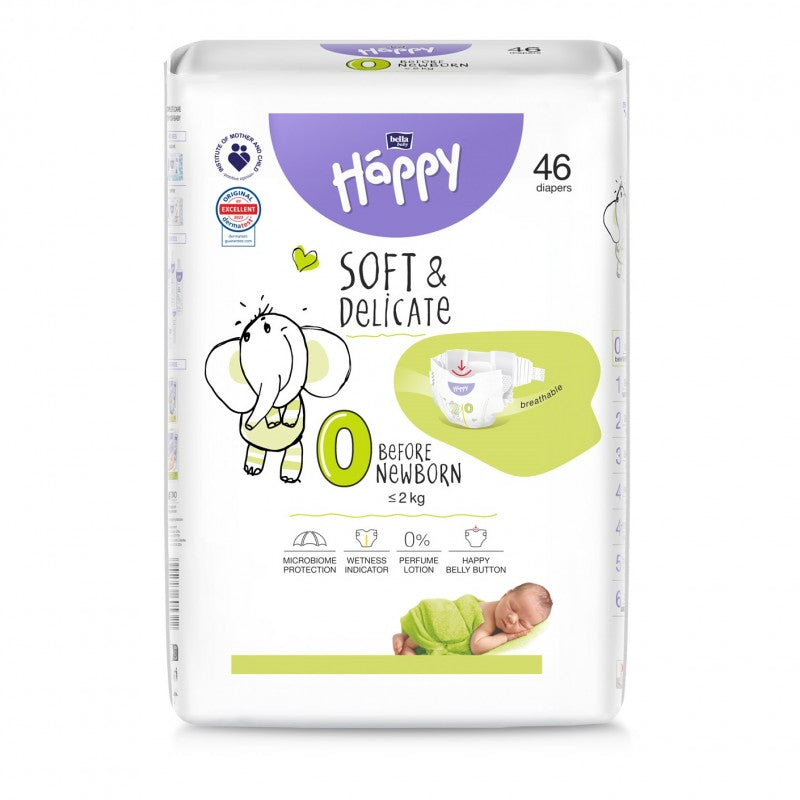 BELLA HAPPY 0 BEFORE NEWBORN - Pieluszki dla wcześniaków do 2 kg - (46 szt.)