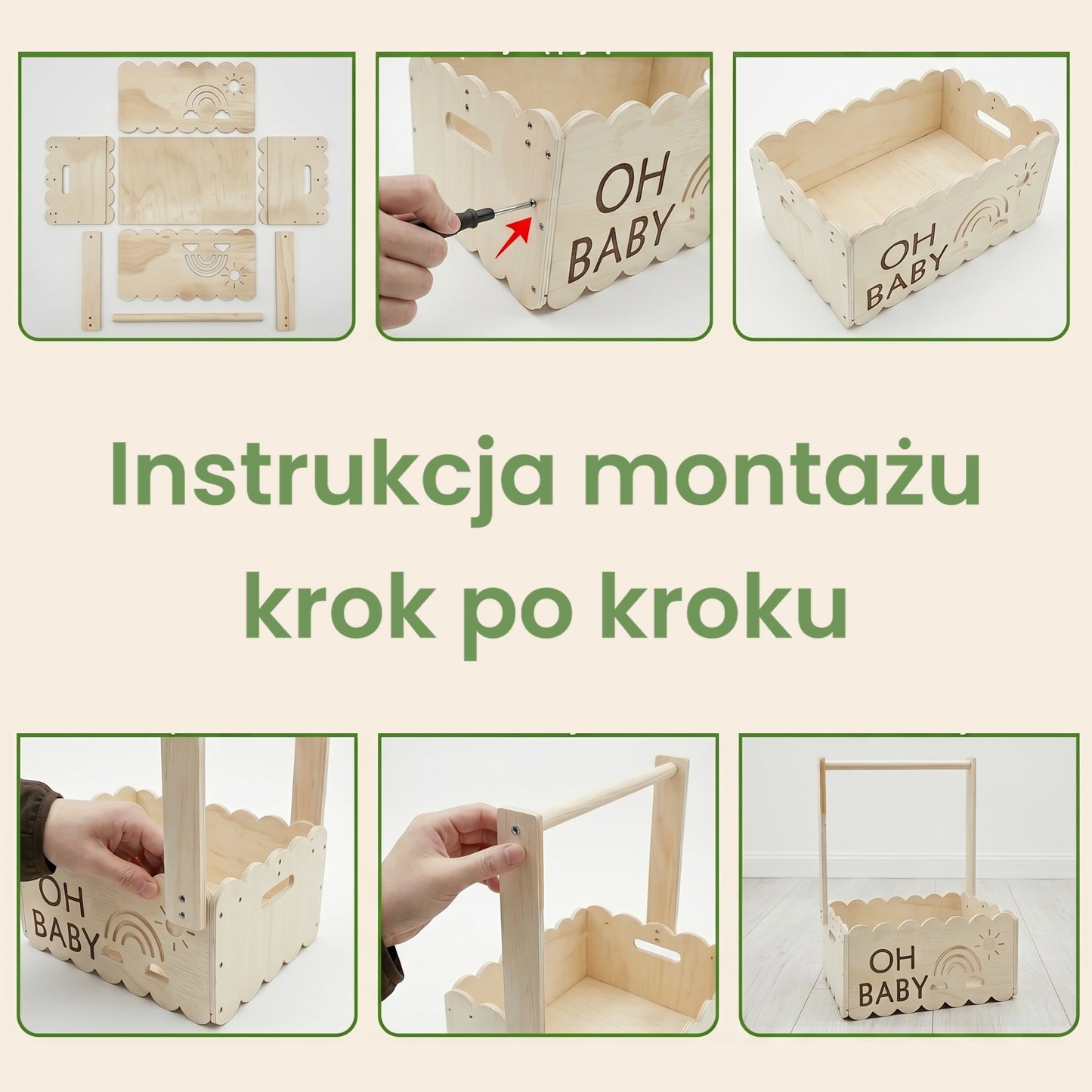 Drewniany ORGANIZER dziecięcy - OH BABY - z drążkiem