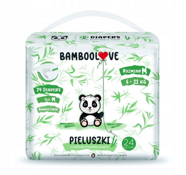 BAMBOOLOVE - PIELUSZKI JEDNORAZOWE - Rozmiar M - (24 szt.) - (6-11kg)