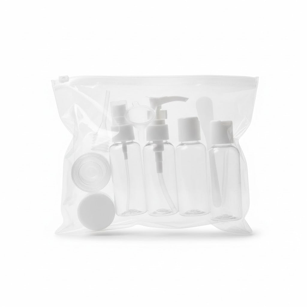 Zestaw plastikowych butelek na produkty higieniczne (9 szt.)