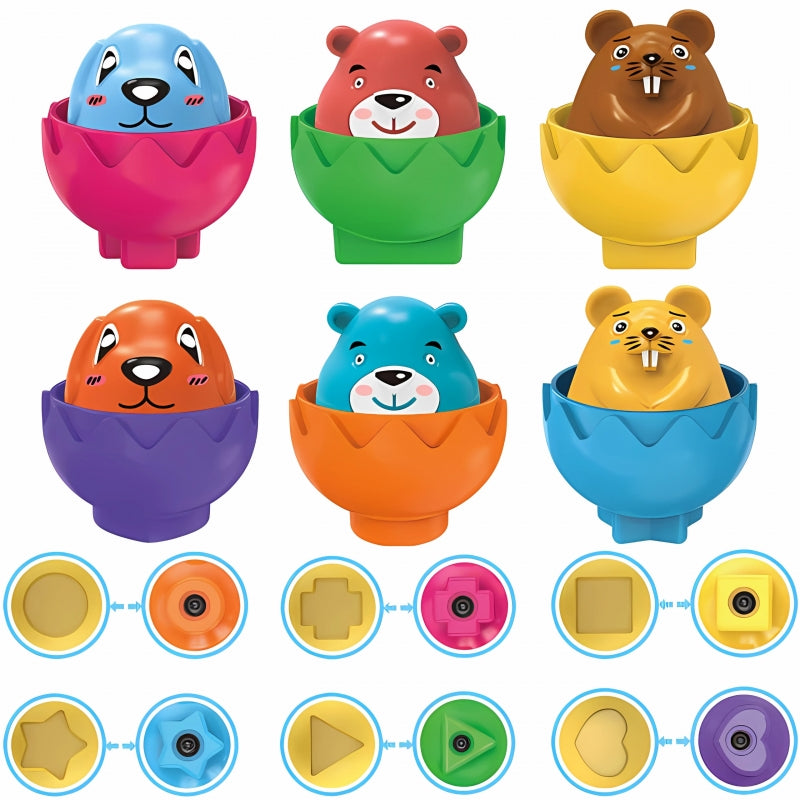 WOOPIE 54139 Układanka Sorter Montessori Dopasuj Kształty Wesołe Zwierzaki Jajka 6szt