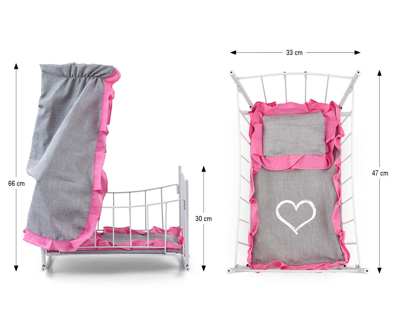 MILLY MALLY 6138 Łóżeczko-Kołyska dla lalek Lily z baldachimem Prestige Pink