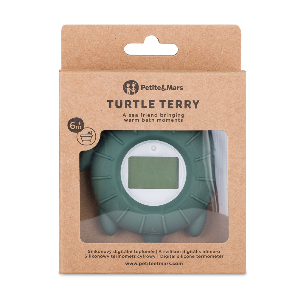 PETITE&MARS 582817 - Silikonowy termometr cyfrowy do kąpieli Turtle Terry Misty Green