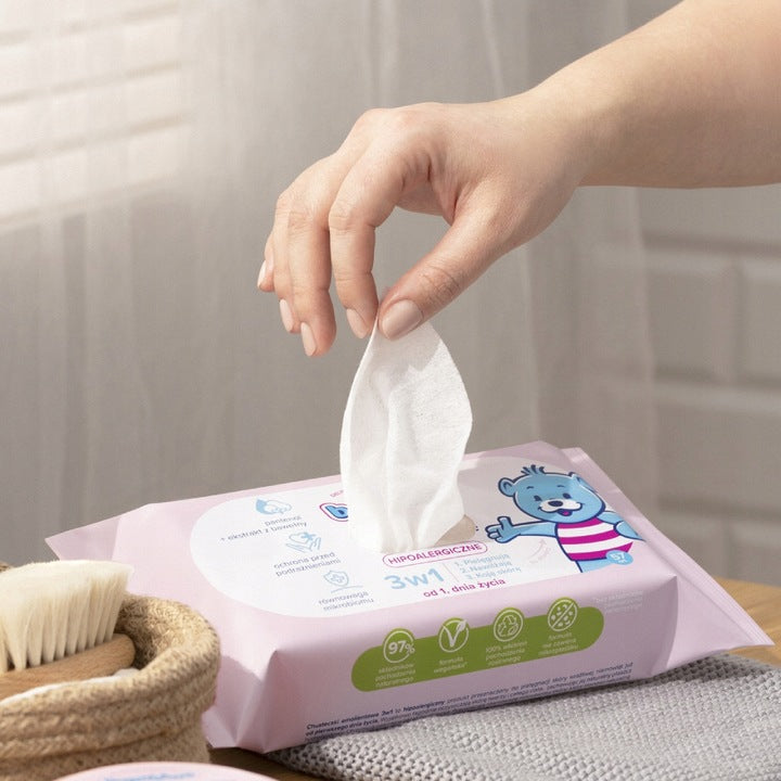 BAMBINO 3w1 - Chusteczki emolientowe hipoalergiczne - dla niemowląt dzieci - (57 szt.)
