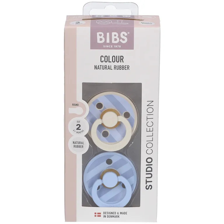 BIBS STUDIO - Smoczek uspokajający - Okrągły - (2-pak) - latex - baby blue / dusty blue