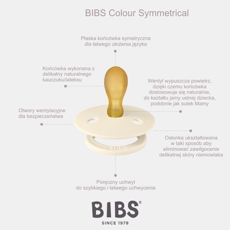 BIBS (1001000216) - Smoczek anatomiczny - (kauczuk) - (0+) - IVORY - 1 szt