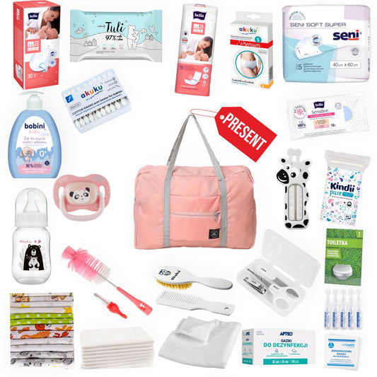 TORBA WYPRAWKA DLA NOWORODKA/MAMY DO SZPITALA -podstawowa różowa