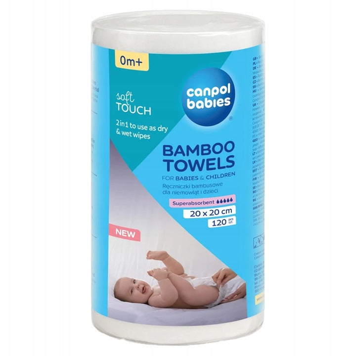 CANPOL 1/661 -  Ręczniki bambusowe dla niemowląt i dzieci (20x20cm) - 120szt.