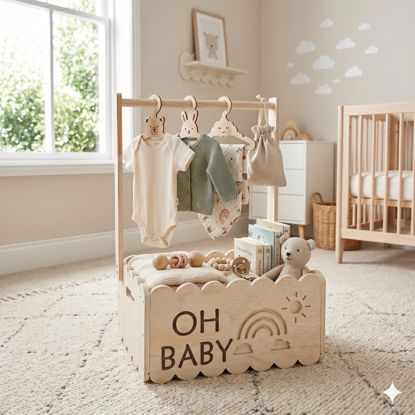 Drewniany ORGANIZER dziecięcy - OH BABY - z drążkiem
