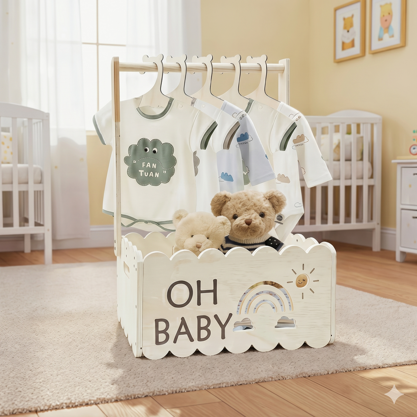 Drewniany ORGANIZER dziecięcy - OH BABY - z drążkiem