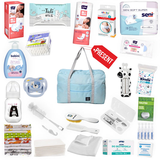 TORBA WYPRAWKA DLA NOWORODKA/MAMY DO SZPITALA -podstawowa błękitna