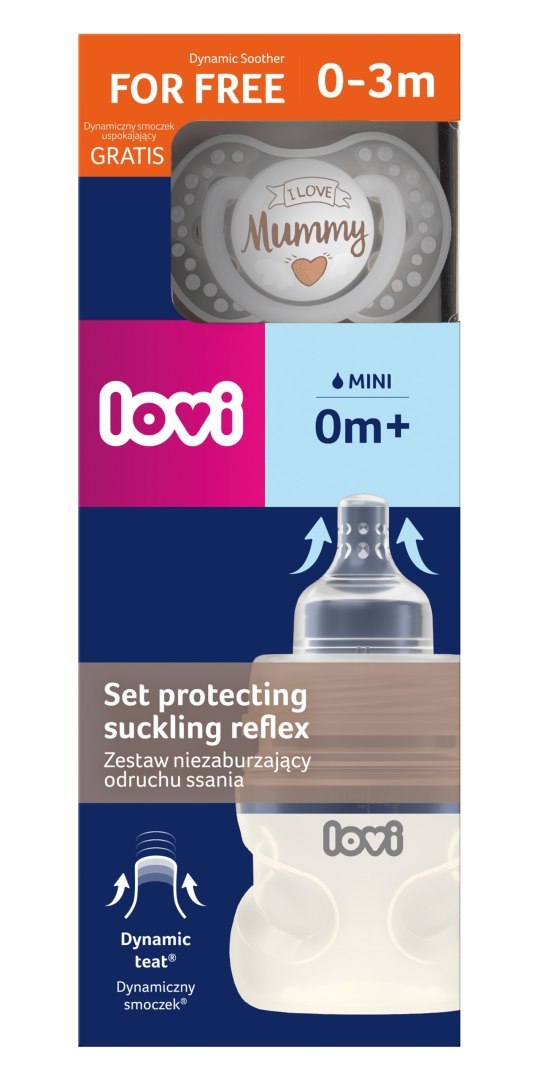 LOVI Love Mummy ZESTAW dla niemowląt: BUTELKA 150 ml + SMOCZEK uspokajający (0+