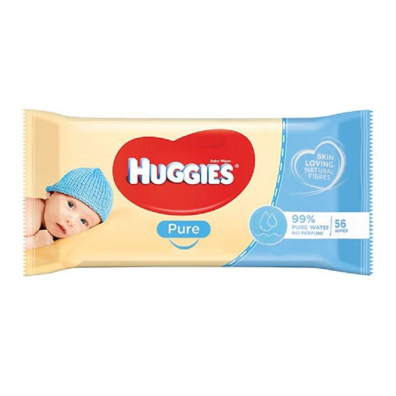 HUGGIES Pure - Chusteczki nawilżane dla niemowląt, 56 szt.